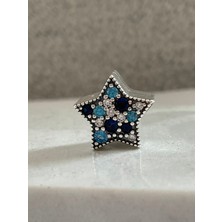 Mavi Yıldız Klipsli Gümüş Bileklik Charm Taşıyıcı
