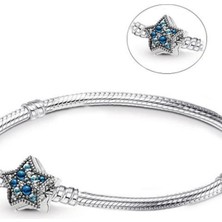 Mavi Yıldız Klipsli Gümüş Bileklik Charm Taşıyıcı