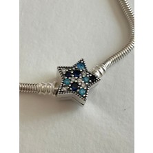 Mavi Yıldız Klipsli Gümüş Bileklik Charm Taşıyıcı
