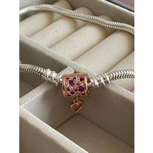 Rose Klipsli Gümüş Bileklik Charm Taşıyıcı