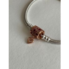 Rose Klipsli Gümüş Bileklik Charm Taşıyıcı