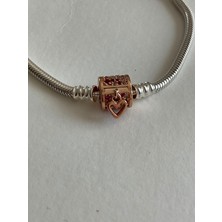 Rose Klipsli Gümüş Bileklik Charm Taşıyıcı