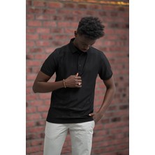 Regular Fit Likralı Kendinden Çizgili Polo Yaka T-Shirt
