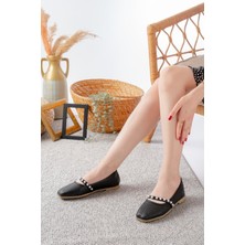 Slipcat Kadın Siyah Cilt İncili Babet Ev ve Dış Mekan Ayakkabısı