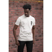 Slim Fit Sıfır Yaka Baskılı Pamuklu T-Shirt