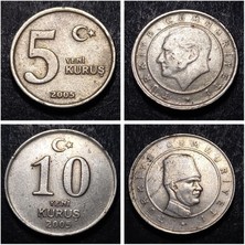 Escoines Koleksiyon 39963687C687AD00AF 2005/2006/2007/2008 5-10 Yeni Kuruş Tam Set Eski Madeni Para