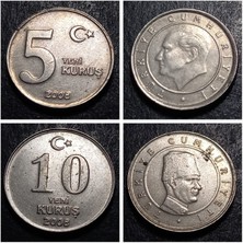 Escoines Koleksiyon 39963687C687AD00AF 2005/2006/2007/2008 5-10 Yeni Kuruş Tam Set Eski Madeni Para