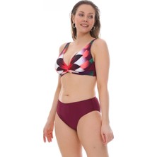 Kadın Bordo Çok Renkli Yüksel Bel Astarlı Bikini Takımı HZL25S-LC22315