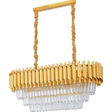 Avizemoda Palmira 75x35 Cm Kristal Taşlı Lüks 3 Katlı Yemek Masası Üstü Avize 6'lı - (Sarı Yaldız)