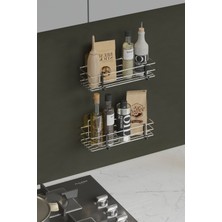 Hill Homes 2 Li Set Yapışkanlı Krom Gümüş Askılı Baharatlık Mutfak Rafı Tezgah Düzenleyici Organizer