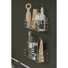 Hill Homes 2 Li Set Yapışkanlı Krom Gümüş Askılı Baharatlık Mutfak Rafı Tezgah Düzenleyici Organizer