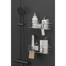 Hill Homes Yapışkanlı 2 Li Set Krom Gümüş Banyo Rafı Duş Şampuanlık Duvar Düzenleyici Organizer
