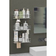 Hill Homes Yapışkanlı 3'lü Set Krom Gümüş Banyo Rafı Duş Şampuanlık Duvar Düzenleyici Organizer