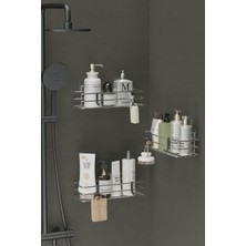 Hill Homes Yapışkanlı 3'lü Set Krom Gümüş Banyo Rafı Duş Şampuanlık Duvar Düzenleyici Organizer