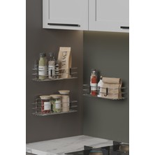Hill Homes  Krom Gümüş 3 Lü Set Yapışkanlı Askılı Baharatlık Mutfak Rafı Tezgah Düzenleyici Organizer