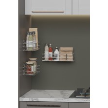Hill Homes  Krom Gümüş 3 Lü Set Yapışkanlı Askılı Baharatlık Mutfak Rafı Tezgah Düzenleyici Organizer
