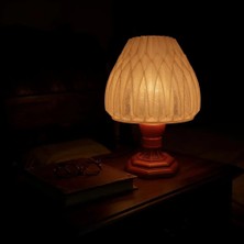 Luinon Suma El Yapımı Abajur – Bakır Reçine Gövde, Opal Şeffaf Geometrik Şapka | Modern Retro Tasarım