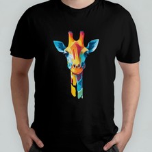 Pixxa Sevimli Zürafa Unisex %100 Pamuklu Bisiklet Yaka T-Shirt