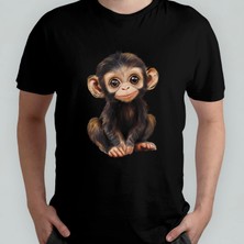 Pixxa Sevimli Maymun Unisex %100 Pamuklu Bisiklet Yaka T-Shirt Model 3