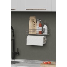 Hill Homes Krom Gümüş Yapışkanlı  Raflı Kağıt Rulo Havluluk Peçetelik Havlu Kağıt Mutfak Düzenleyici