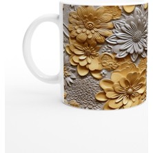 Altın ve Gümüş Rölyef Çiçek Desenli Kupa Bardak