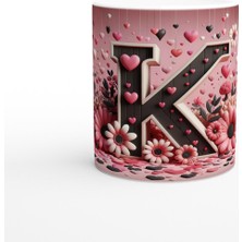 K Harfi Estetik Çizgili Harfli Kupa Bardak