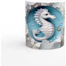 Beyaz Denizatı ve Çiçek Motifli Su Altı Temalı Kupa Bardak