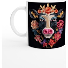 Çiçekli Sevimli Inek Tasarımlı Sanatsal Kupa Bardak