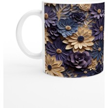 Mor ve Bej Katmanlı Çiçek Desenli Kupa Bardak