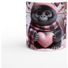 Kalpli Hediye Tutan Sevimli Goril Temalı Baskılı Kupa Bardak