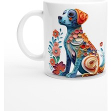 Renkli Çiçekli Zarif Köpek Tasarımlı Sanatsal Kupa Bardak