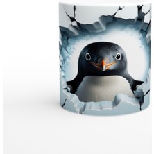 Buzlu Duvarı Delen Sevimli Penguen Baskılı Kupa Bardak