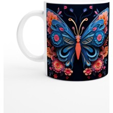 Çiçek Kanatlı Kelebek Baskılı Kupa Bardak