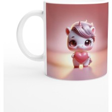 Kalp Tutan Sevimli Unicorn Temalı Baskılı Kupa Bardak