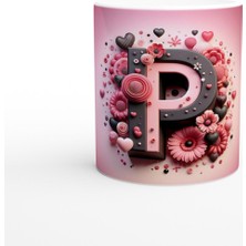 P Harfi Detaylı Desenli Kupa Bardak