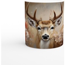 Çiçeklerin Arasında Asaletle Duran Geyik Temalı Baskılı Kupa Bardak