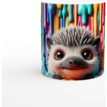 Renk Dalgası Arasından Bakan Kirpi Temalı Baskılı Kupa Bardak