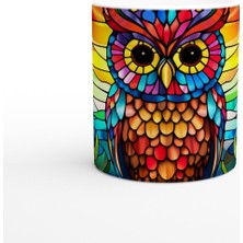 Renkli Vitray Baykuş Temalı Baskılı Kupa Bardak