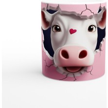 Kalpli Gözlü Sevimli Inek Temalı Baskılı Kupa Bardak