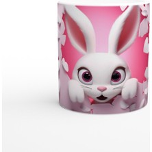 Pembe Kalpli Duvardan Bakan Tavşan Temalı Baskılı Kupa Bardak