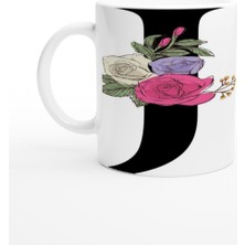 J Harfi Çiçek Motifli Kupa Bardak