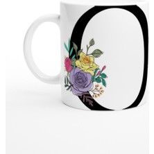 O Harfi Çiçek Süslemeli Harfli Kupa Bardak