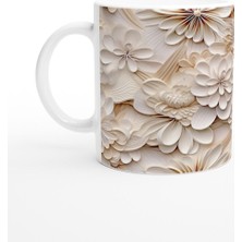 Krem Tonlarda Zarif Çiçekli Kupa Bardak