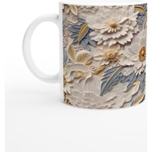 Krem Dalgalar Arasında Bahar Çiçekli Kupa Bardak