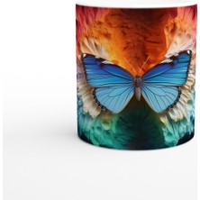Gökkuşağı Dokusunda Parlayan Mavi Kelebek Baskılı Kupa Bardak