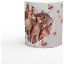 Kalpli Pencereden Bakan Geyik Ailesi Temalı Baskılı Kupa Bardak