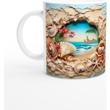 Kırık Duvar Arasından Tropikal Plaj Manzarası Temalı Baskılı Kupa Bardak