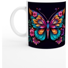 Renkli Çiçekli Kelebek Kupa Bardak