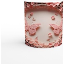 Çiçeklerin Kalbinde Dans Eden Ikili Kelebek Temalı Baskılı Kupa Bardak