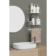 Hill Homes  Krom Gümüş  Yapışkanlı 2 Li Set Banyo Rafı ve Havluluk Raf Düzenleyici